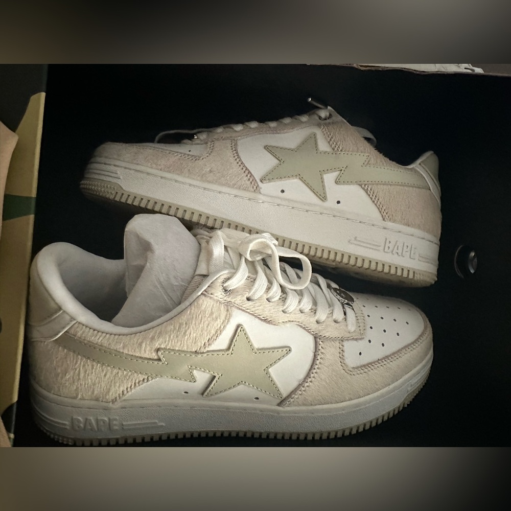 A Bathing Ape Bape Sta Beige Calf Hair Sneakers
